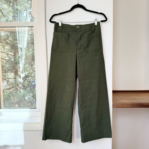 Anthropologie The Colette Linen Cropped Wide Leg Pants Maeve Edition Green 27 - Picture 4 of 9